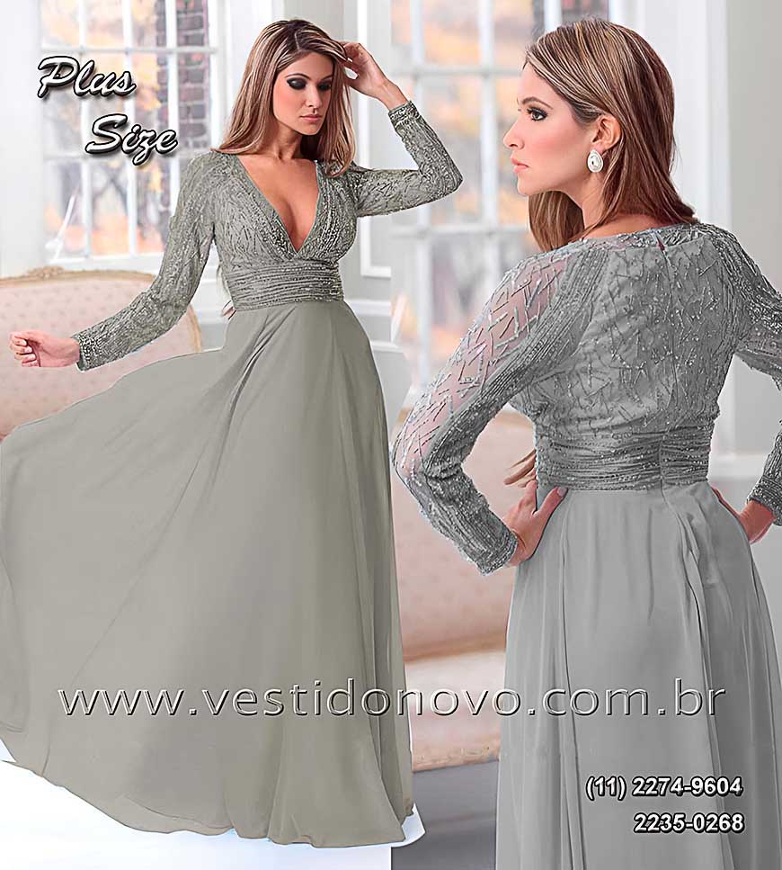 vestido prata plus size